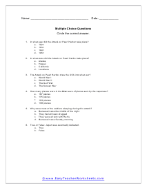 Pearl Harbor Worksheet