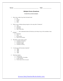 December Holidays Worksheet