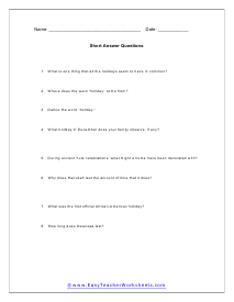 Short Answer Worksheet