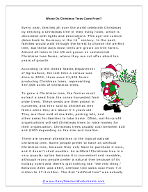Christmas Trees Passage Worksheet