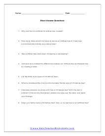 Trees Short Answer Worksheet