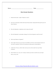 Louisiana Purchase Short Answer Worksheet