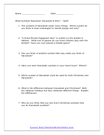 Symbols Hanukkah Worksheet