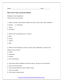 New Year's Multiple Choice  Worksheet