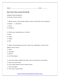 New Year's Multiple Choice Worksheet