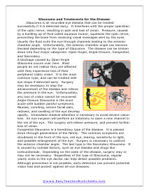 Glaucoma Reading Worksheet