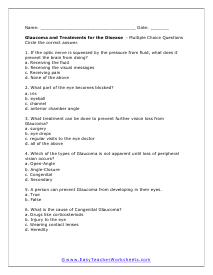 Glaucoma Multiple Choice Worksheet