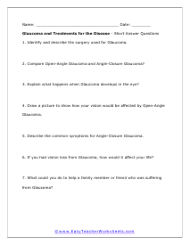 Glaucoma Short Answer Worksheet