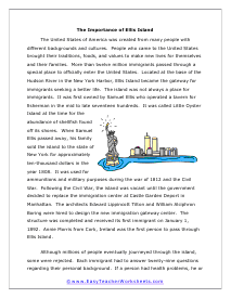 Ellis Island Reading Worksheet