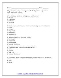 Glasses Multiple Choice Worksheet