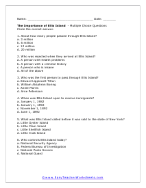 Ellis Island Multiple Choice Worksheet