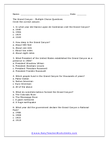 Grand Canyon Multiple Choice Worksheet