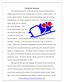 Winter Olympics Reading Worksheet