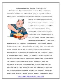 Eat Oatmeal Reading Worksheet