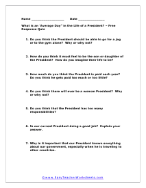 President Free Response Worksheet