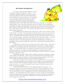 Grapefruit Reading Worksheet