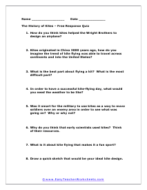 History of Kites Free Response Worksheet
