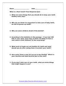 Root Canal Free Response Worksheet