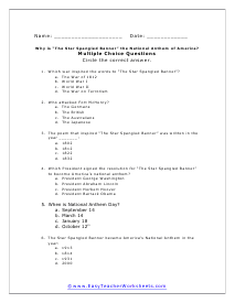 Star Spangled Banner Multiple Choice Worksheet