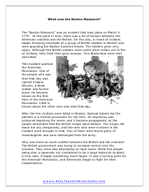 Boston Massacre Reading Worksheet