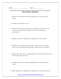 Dred Scott Short Answer Worksheet