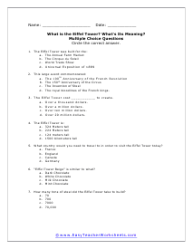 Eiffel Tower Multiple Choice Worksheet