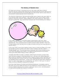 History of Bubble Gum Reading Worksheet