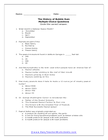 Peanut Month Multiple Choice Worksheet