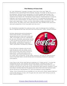 History of Coca Cola Reading Worksheet