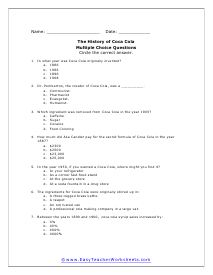 Coca Cola Short Answer Worksheet