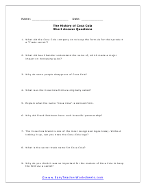 Coca Cola Short Answer Worksheet