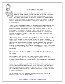 Dr. Seuss Reading Worksheet