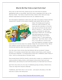 April Fool's Day Reading Worksheet