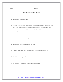 Autism Short Answer Worksheet