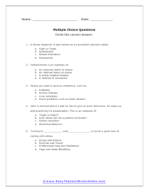 Stress Multiple Choice Worksheet