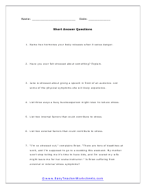 Stress Short Answer Worksheet