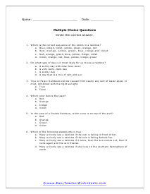 Rainbows Multiple Choice Worksheet