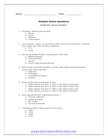 Libraries Multiple Choice Worksheet