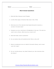 Library Short Answer Worksheet