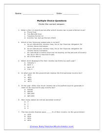 Taxes Multiple Choice Worksheet