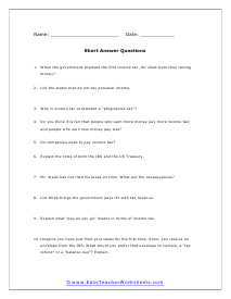 Taxes Short Answer Worksheet