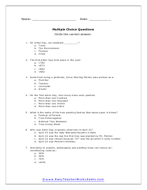 Arbor Day Multiple Choice Worksheet