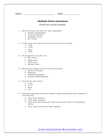 Lewis & Clark Questions Worksheet