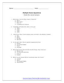 Cinco Multiple Choice Worksheet