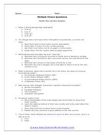 Refugee Multiple Choice Worksheet