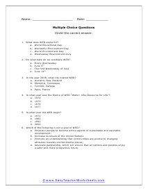 World Environment Day Multiple Choice Worksheet