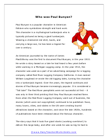 Paul Bunyan Reading Worksheet