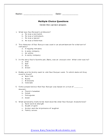 Paul Bunyun Multiple Choice Worksheet