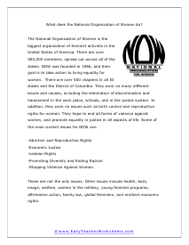 National Organization of Women Reading Worksheet