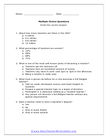 Teachers Multiple Choice Worksheet